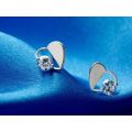 Beautiful Silver Heart Shaped Earrings With Simulated Diamonds
