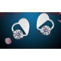 Beautiful Silver Heart Shaped Earrings With Simulated Diamonds