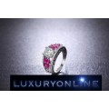 EXCUISITE!!  1.2ct Simulated Diamond With Rubellite Leaves Gold Filled Engagement Ring Size 6; 7 US