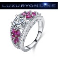 EXCUISITE!!  1.2ct Simulated Diamond With Rubellite Leaves Gold Filled Engagement Ring Size 6; 7 US