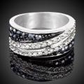 BEAUTIFUL! White Gold Filled Ring With 34 Simulated 1.2ct Diamonds And 16 Black Awn Stones Size 7 US