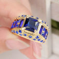 REMARKABLE!! Yellow Gold Filled Ring With Blue Sapphire Size 6 US