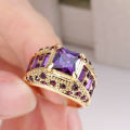 MACNIFICENT!!  Yellow Gold Filled Ring With Purple Amethyst Size 8 US