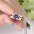 STUNNING!! Yellow Gold Filled Ring With Blue Sapphire Size 8 US