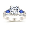 White Gold Filled Ring With 33 Simulated Diamonds And Sapphires