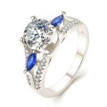 White Gold Filled Ring With 33 Simulated Diamonds And Sapphires