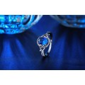 STUNNING!! Ring With 16 Simulated Diamonds And Blue Sapphire Size 6 US