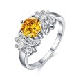 FETCHING! Ring With 21 0,75ct Simulated Diamonds And Yellow Stone Size 7; 8; 9 US