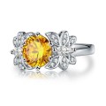 FETCHING! Ring With 21 0,75ct Simulated Diamonds And Yellow Stone Size 7; 8; 9 US