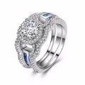 MARVELOUS! Ring Set With 10 Simulated Sapphires And Simulated Diamonds Size 6; 7; 8 US