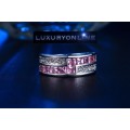 White Gold Filled Ring With Simulated  Pink & White Diamonds