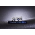 White Gold Filed Ring With 44 Simulated Diamonds And 12 Simulated Sapphires