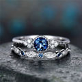 EXQUISITE! 0.25 Carat Simulated Diamond & Simulated Blue Sapphire Ring Set Size 8 US