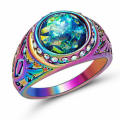 Beautiful! Blue Opal 18 Carat Rainbow Gold Filled Ring Size 8 US