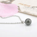 Genuine Fresh Water Pearl (Black) & Solid 925 Sterling Silver Snake Chain Necklace