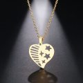 Titanium "American Flag Of US Heart" Necklace 45 cm **R 699** (SILVER)