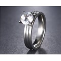 Titanium Princess Cut Ring With Simulated Diamond Size 10 US *R 599* (SILVER)
