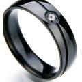 Titanium Ring With Simulated Diamonds Size 9; 10 US *R 899* (SILVER/BLACK)