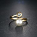 TITANIUM (NEVER FADE) Swarovski Diamond And Pearl Ring (GOLD ONLY)