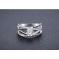 *925 STERLING SILVER 0.3 CT LOVELY 4 LAYER CROSS-OVER PAVE RING*