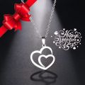 TITANIUM (NEVER FADE) Double Heart Necklace 45 cm (SILVER ONLY)