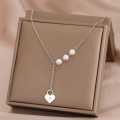 Retail Price R1199 TITANIUM (NEVER FADE) HEART WITH DIAMOND AND PEARLS Necklace 45cm (SILVER ONLY)