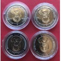 FABULOUS FOUR stunning uncirculated bi-metal R5 Mandela coins (2008, 2011, 2014, 2015)