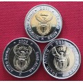 TIP TOP TRIO of uncirculated bi-metal R5 Mandela coins in ziplock bags (2008, 2011 & 2018)