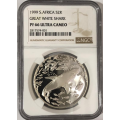 1999 Silver R2 Great White Shark PF66 Ultra Cameo NGC 2817574-001