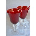Amazingly Beautiful!!! Very LARGE Transparent Ruby Red and Clear Wine Glasses