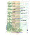 TT Mboweni, 2nd Issue  7 x Consecutive  R10`s ` UNC` CP 9156984 - 90 A