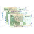 TT Mboweni, 2nd Issue  3 x Consecutive  R10`s ` UNC` AN8595668 - 70 A