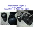 Minolta Camera  Dynax 5 & 2 lenses 77mm . 100-300mm