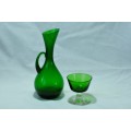 Green Glass Goblet And Jug (2pc)