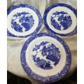 Antique Royal Worcester Blue Willow 3 Set Plates  Blue & White Pottery C1905