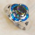 RAINBOW TOPAZ & BLUE FIRE OPAL 14K WHITE GOLD FILLED RING SIZE 9