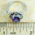 WHITE FIRE OPAL & AMETHYST SILVER RING SIZE 8