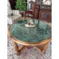 Biedemeier style vintage (1940`s) Beucke wood table with Verde Alpi/Aosta thick green mable top