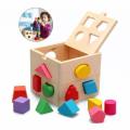 Shape Sorter Wooden Cube Toy Box with 13 Colourful Shapes