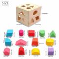 Shape Sorter Wooden Cube Toy Box with 13 Colourful Shapes