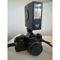 Pentax Asahi MX.. Black Vintage with 50mm lens & flash unit