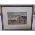 Small Antique watercolor  painting Dated 1921 and initialed