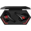 REDMAGIC TWS EARBUDS - BLACK WITH FLASHING RED LIGHTS.