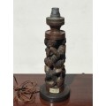 #19 African Art Lamp made of carved wood, wood carvings