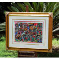 Eli Kobeli painting mix media, signed, image size 46 - 66 cm, framed.