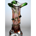 * A MAGNIFICENT GREEN AND PEACH-COLOURED CZECH ART GLASS MSTISOV / MOSER VASE