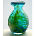 *A LABELLED MICHAEL HARRIS MDINA ART GLASS VASE / PAPERWEIGHT (AZURENE RANGE FROM THE 1970s)