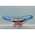 * A BEAUTY! SKRDLOVICE PINK/SALMON AND DELICATE COBALT BLUE BOWL WITH ORIGINAL LABEL INTACT!