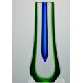 MUSEUM ITEM EXBOR BLUE, GREEN & CLEAR CZECH GLASS SCULPTURAL VASE DESIGNED BY PAVEL HLAVA IN 1957/58