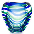 * SUPERB LEERDAM UNICA BLUE AND GREEN SIGNED GLASS VASE, DESIGNED BY FLORIS MEYDAM IN THE 1940s